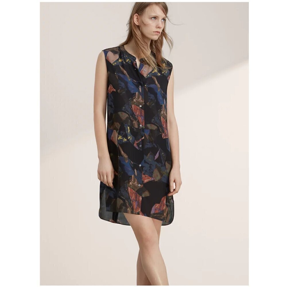 Aritzia Sleeveless Black Mini Dress with Multicolor Abstract Print